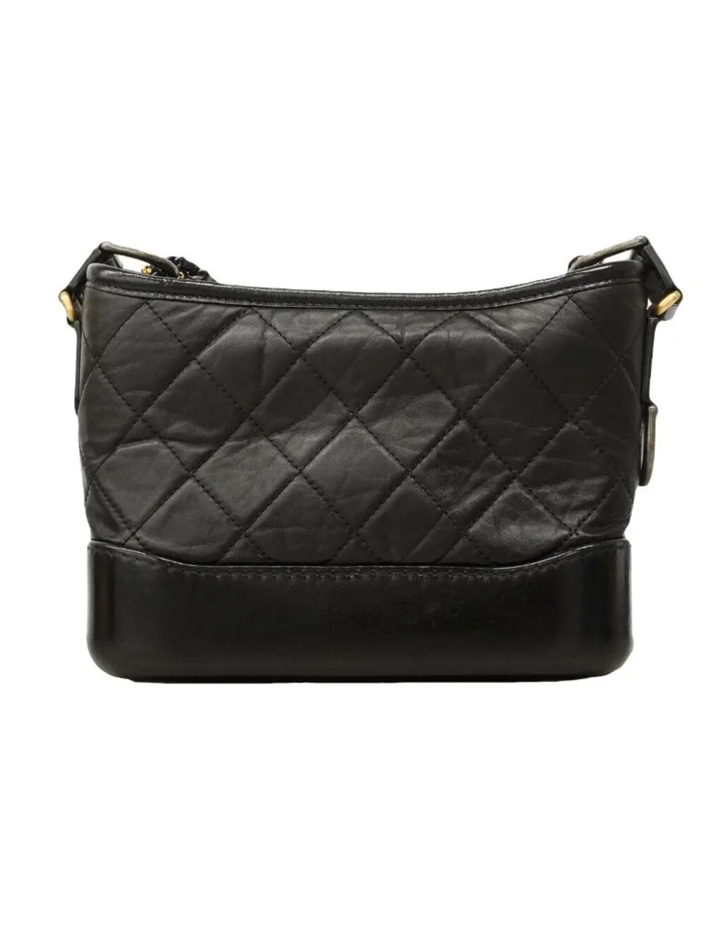 Chanel Shoulder Bag Gabrielle Leather Black Gold Silver